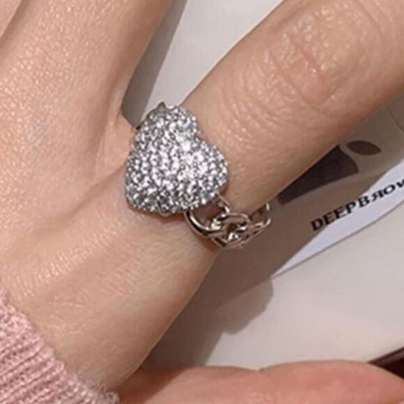 The Open Heart Ring adjustable link ring in 925 - Picture 1 of 6